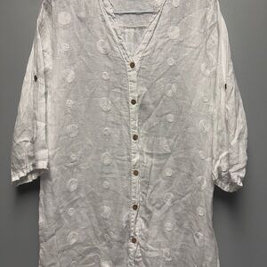 Rosemarine Women ITALY LINEN Embroidered White Shirt SZ L